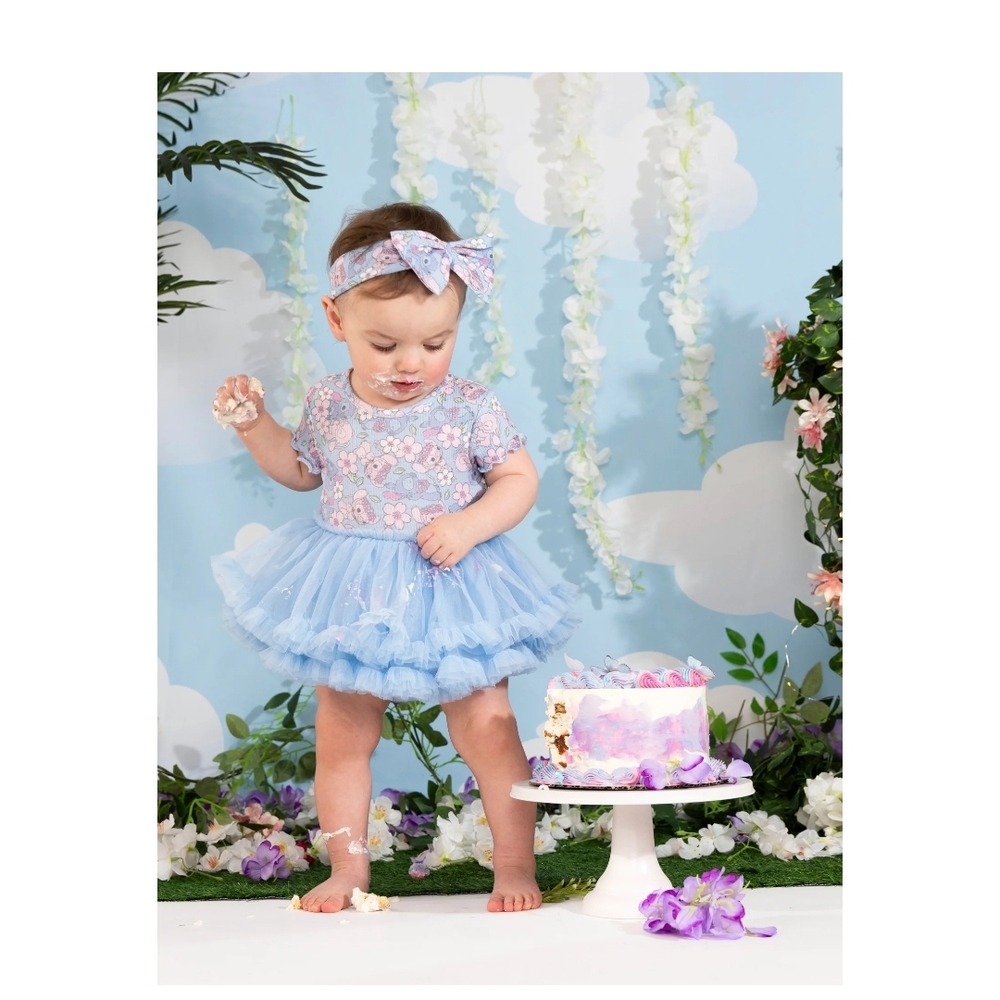 Disney Blue Floral Baby Dress with Bow NWT